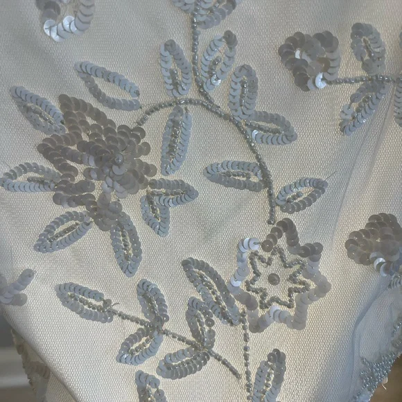 Adrianna Papell Off-Shoulder Sequin Beaded Floral Dress 3/4 Bell Sleeves NWT - Picture 9 of 16